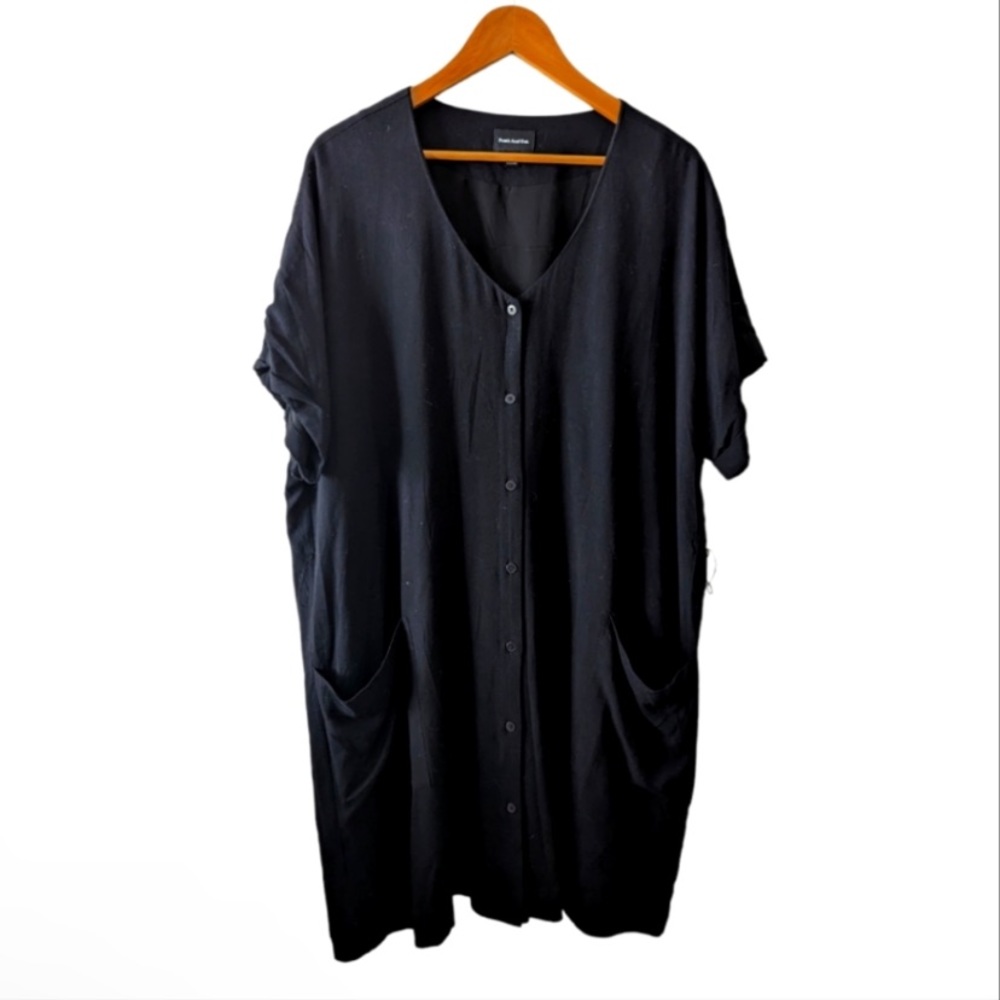 Frank & Oak Loose Flowy Button Down Linen Blend T Shirt Dress Black size XL